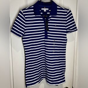 Women's Tommy Hilfiger Navy and White Striped Polo Shirt - XS New W/Tags